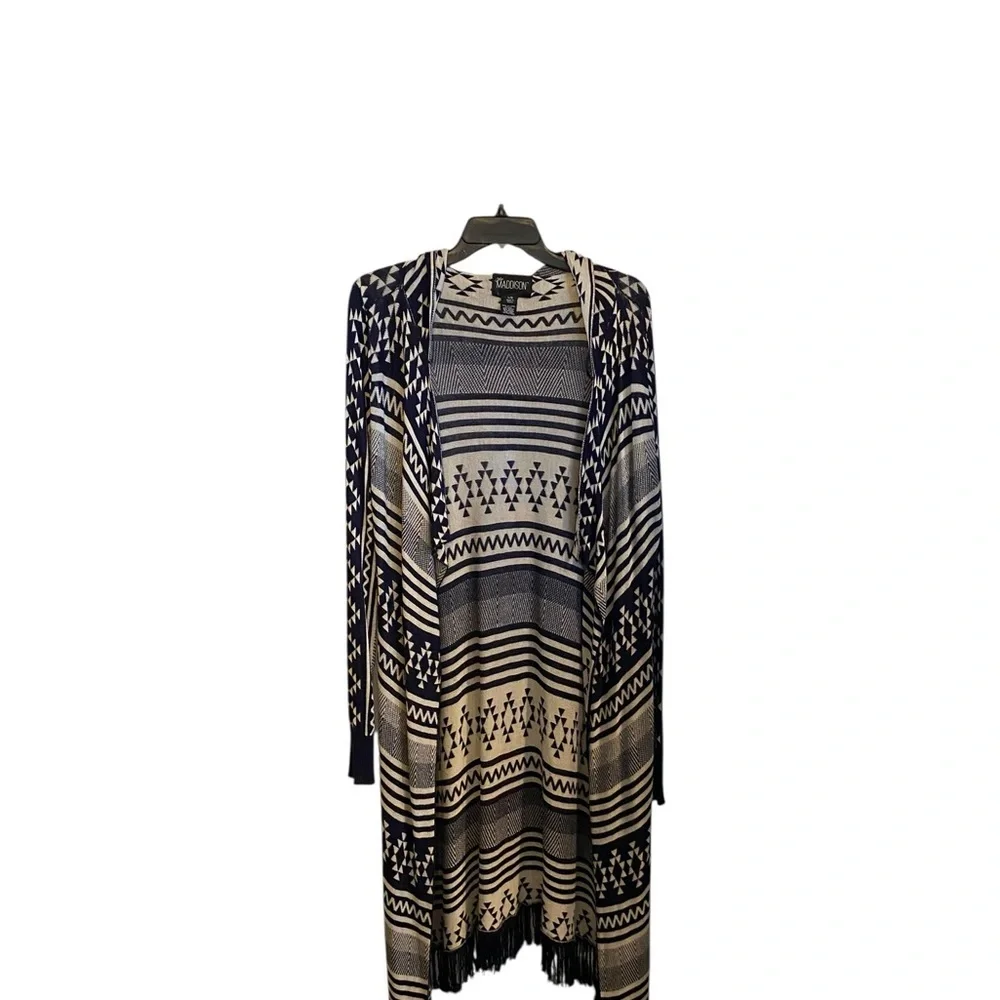 Mia Maddison Boho Fringe stage coach  shawl Navy western Southwest Aztec print